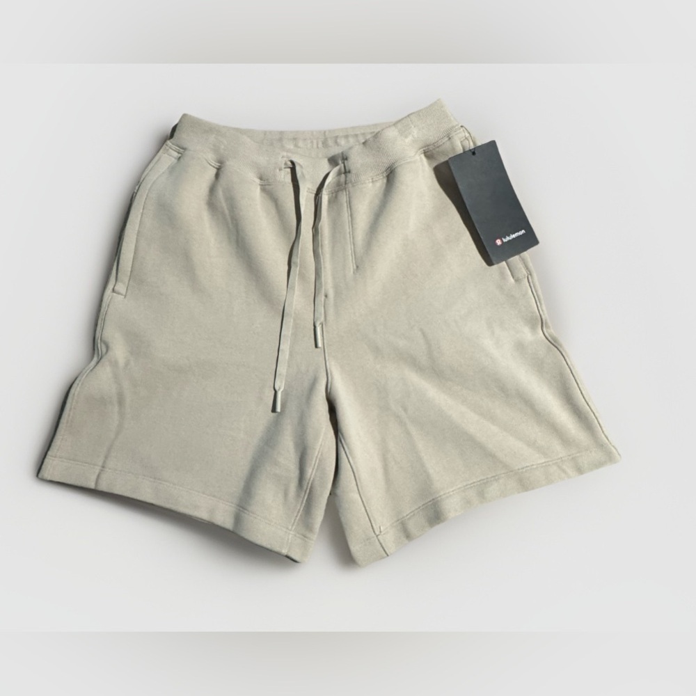 Lululemon NWT Men’s XS Steady State beige tan cream Cotton Fleece Shorts MOVT